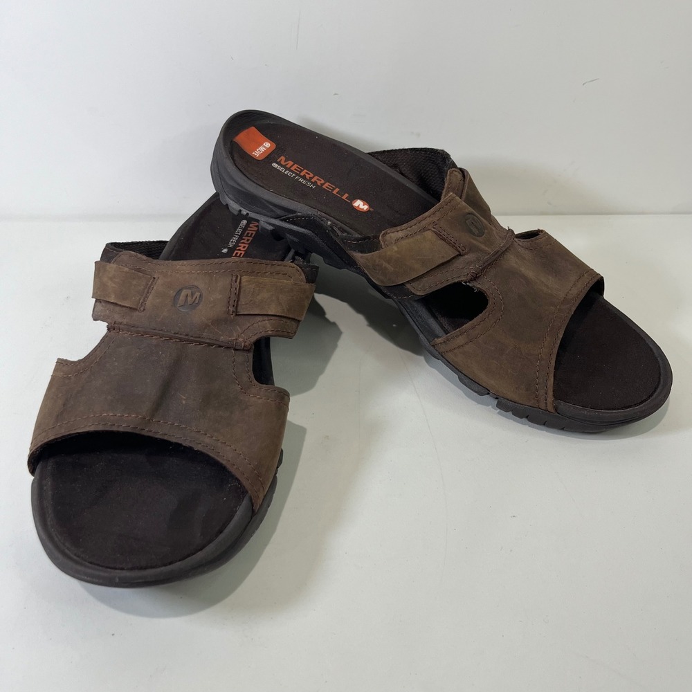 Merrell Telluride Brown Leather Slide Sandals Mens 11 M Select Fresh M Move Gorp
